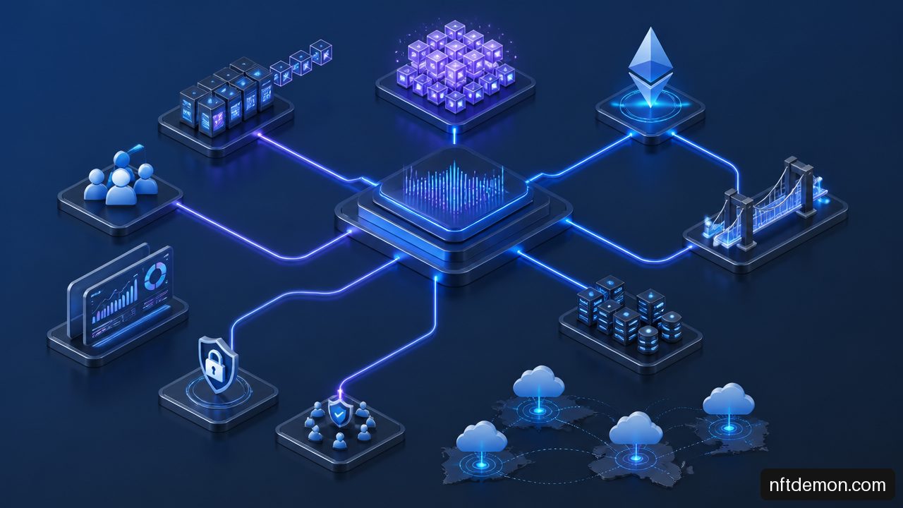 Illustration of the technical components required for a production application-specific Layer 2 blockchain.