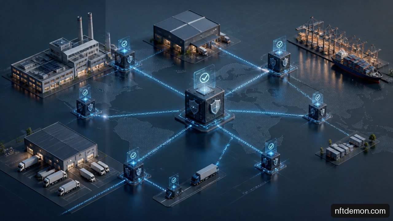 Enterprise consortium blockchain connecting supply chain partners and validator nodes