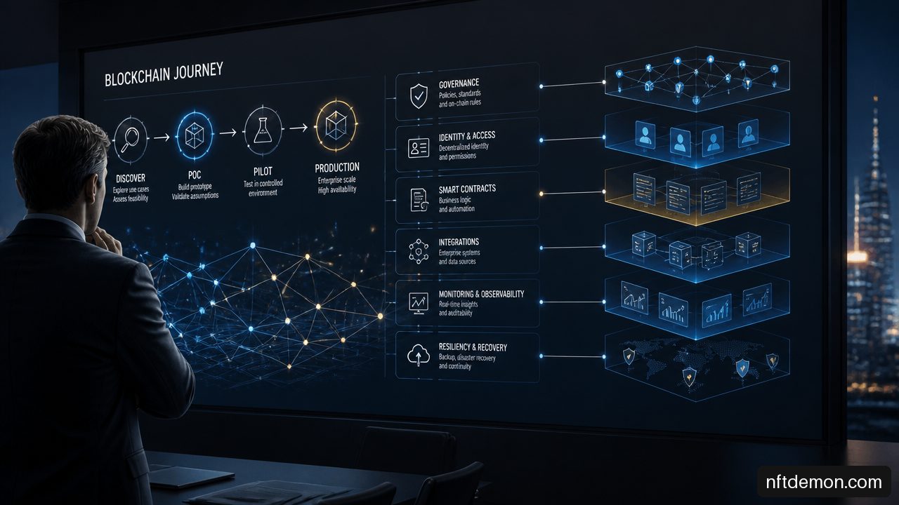 Enterprise blockchain proof of concept architecture progressing from validation to production.