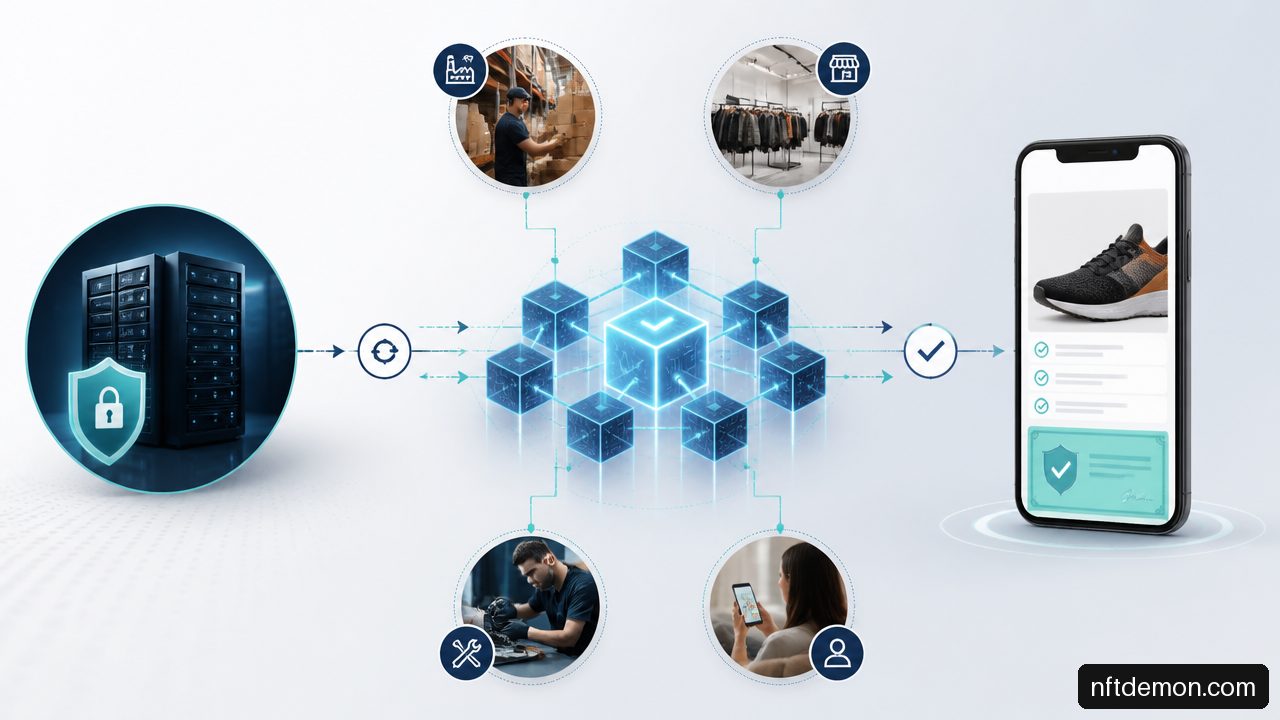 Hybrid blockchain architecture connecting private customer data with a consumer product certificate.