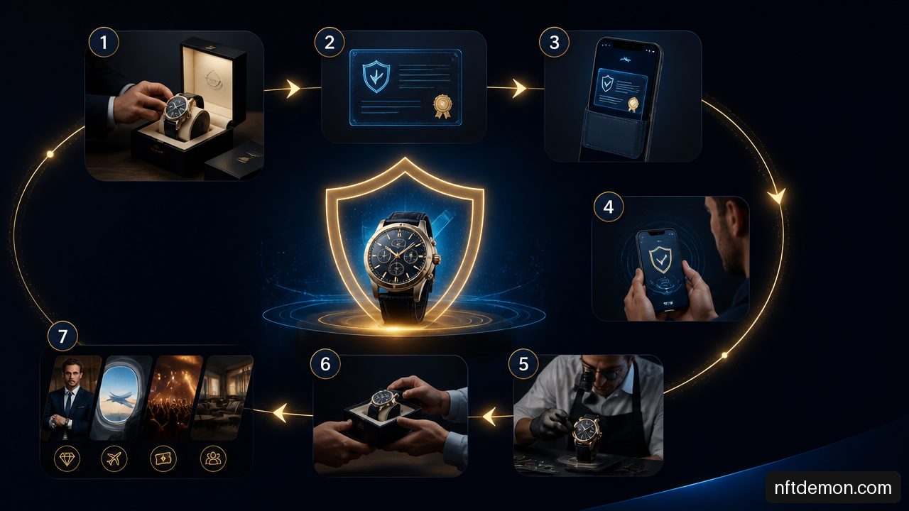Digital ownership lifecycle connecting product authentication, customer access, after-sales service, and resale.