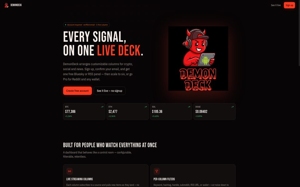 Demon Deck live monitoring deck